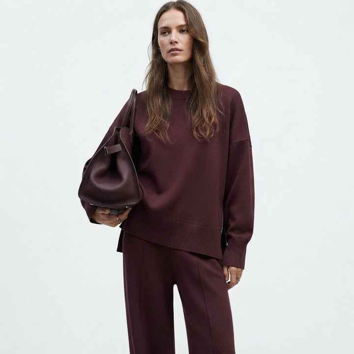 Knitted Co Ord Womens High Neck Jumper Wide Leg Trousers Ribbed - image 1