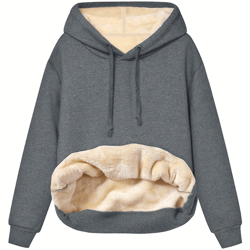 Fleece Lined Hoodie Womens Plush Winter Pullover Drawstring Hood Relaxed Fit - image 3