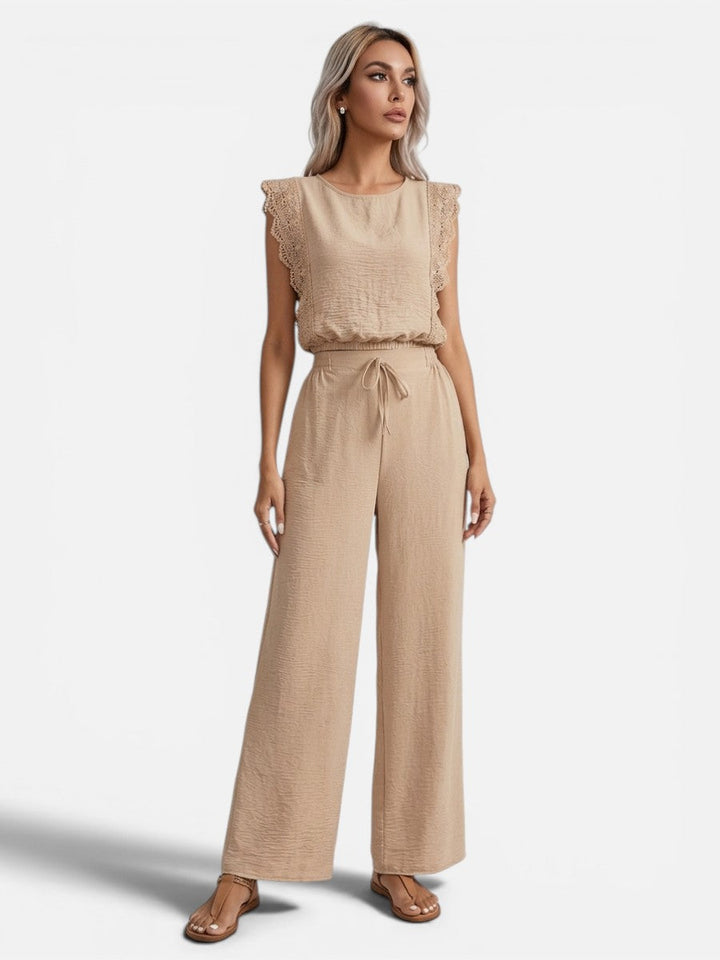 Two Piece Outfit Set Womens Relaxed Top Wide Leg Trousers