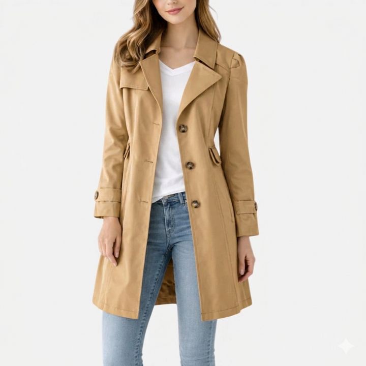 Trench Coat Womens Knee Length Button Up Lapel Collar Lightweight - image 4
