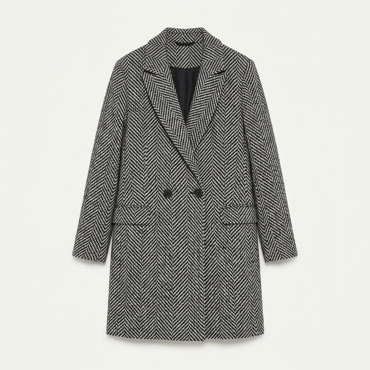 Houndstooth Coat Womens Longline Tweed Notch Lapel Quilted Lining - image 2