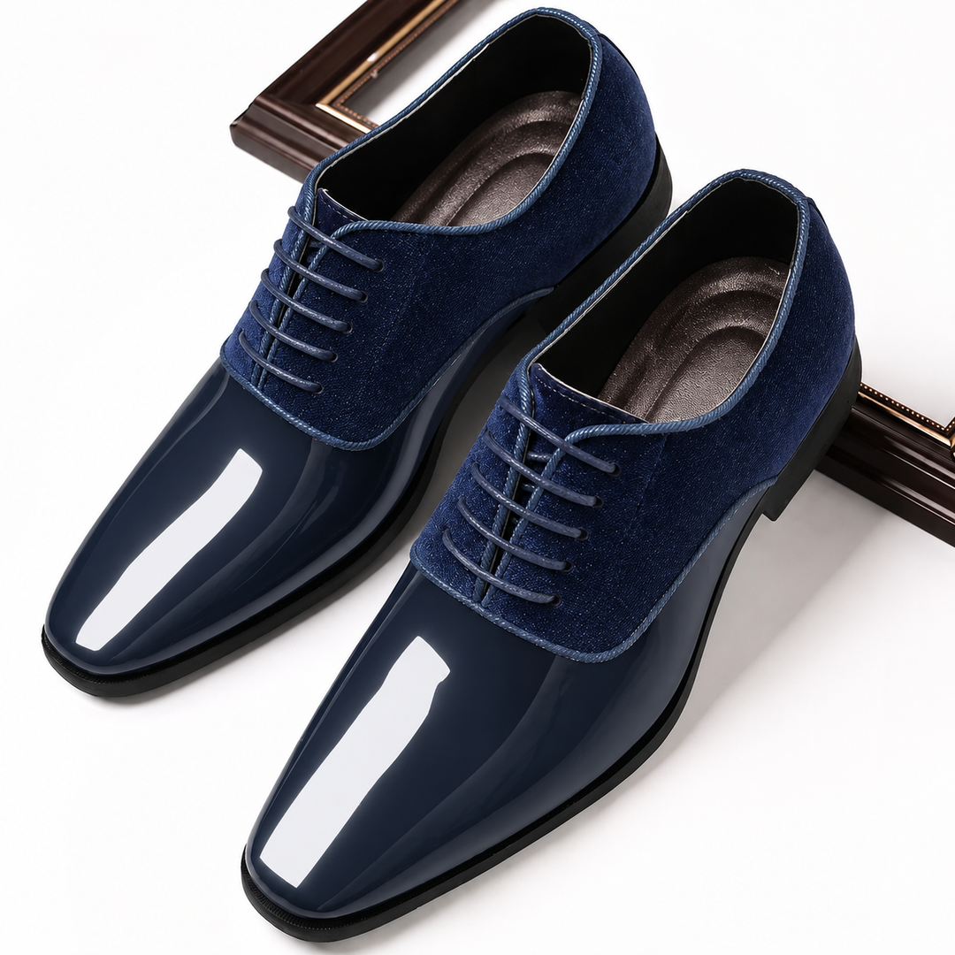 Patent Look Dress Shoes Mens Velvet Effect Quarters Lace Up Formal Wedding Tuxedo - image 5