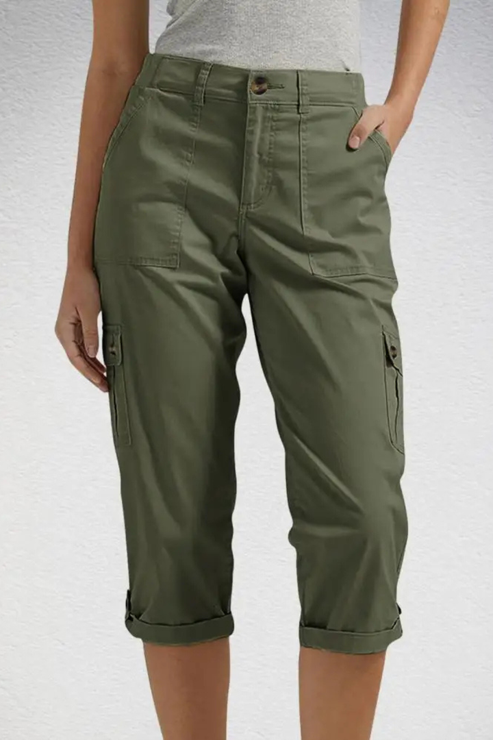 Cargo Trousers Womens Cropped Side Pockets Relaxed Fit