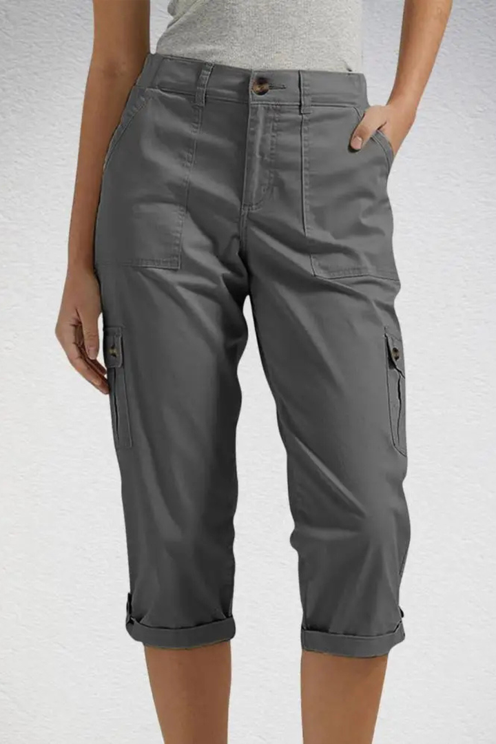 Cargo Trousers Womens Cropped Side Pockets Relaxed Fit