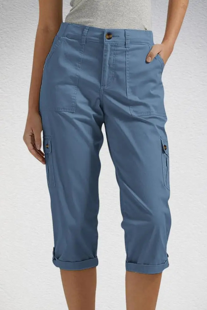 Cargo Trousers Womens Cropped Side Pockets Relaxed Fit