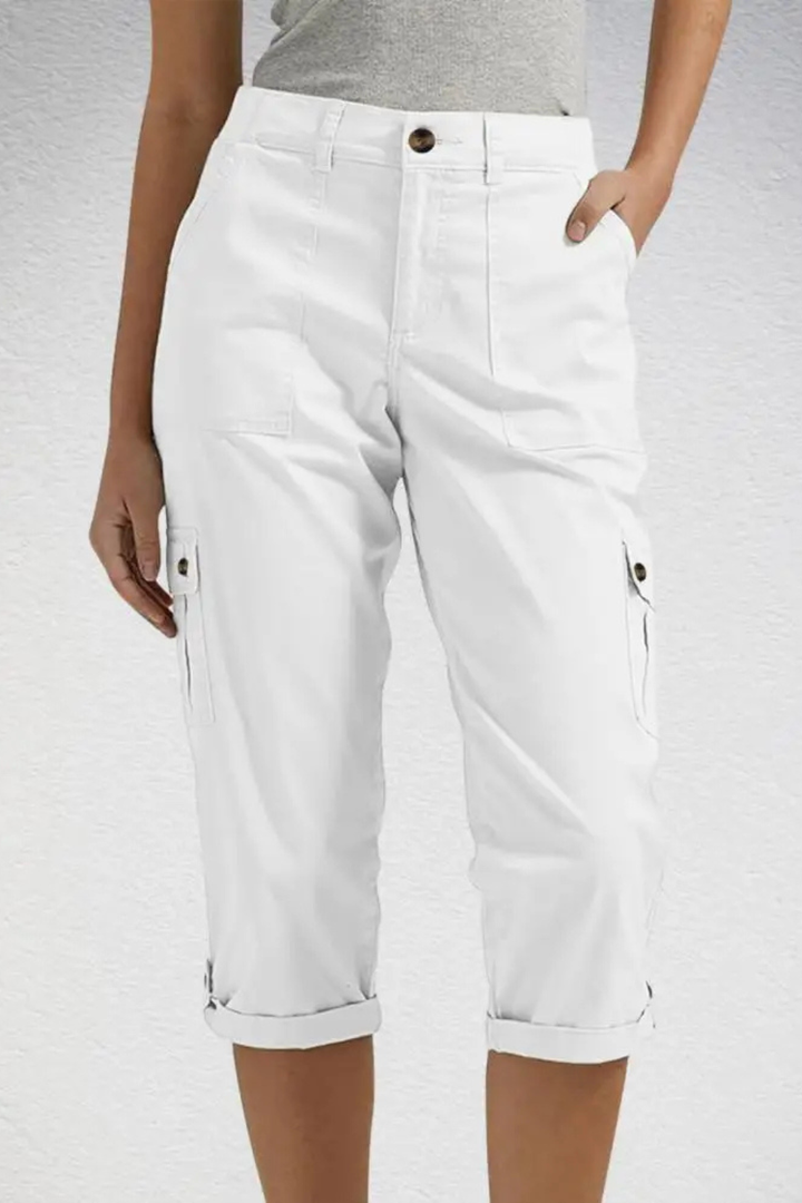 Cargo Trousers Womens Cropped Side Pockets Relaxed Fit