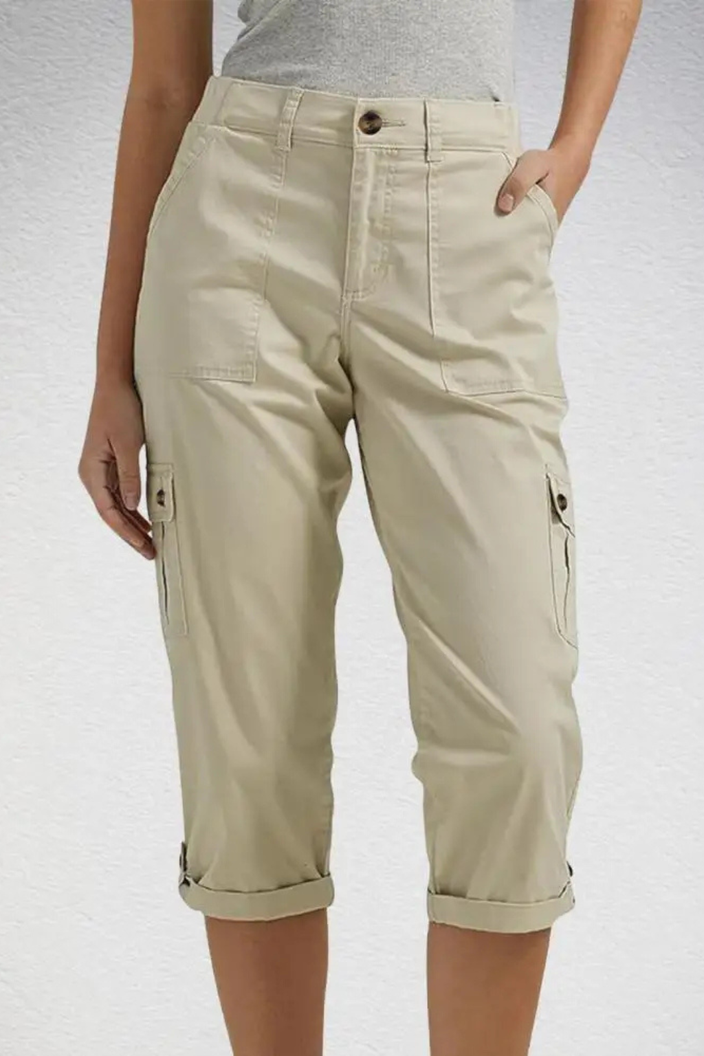 Cargo Trousers Womens Cropped Side Pockets Relaxed Fit