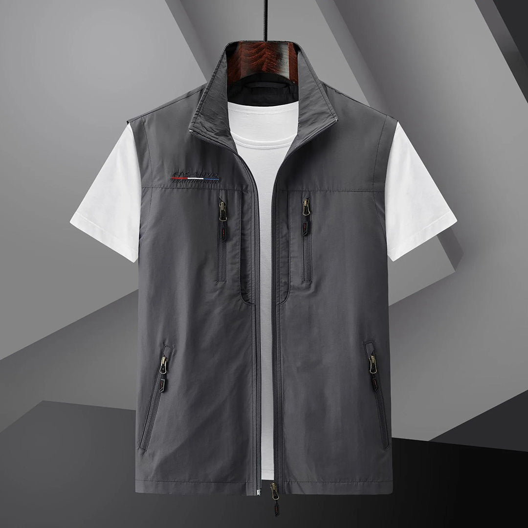 Utility Gilet Mens Multi Pocket Lightweight Travel Stand Collar Zip Front - image 3