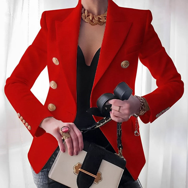 Double Breasted Blazer Womens Gold Buttons Peak Lapel Slim Fit Tailored Workwear - image 4