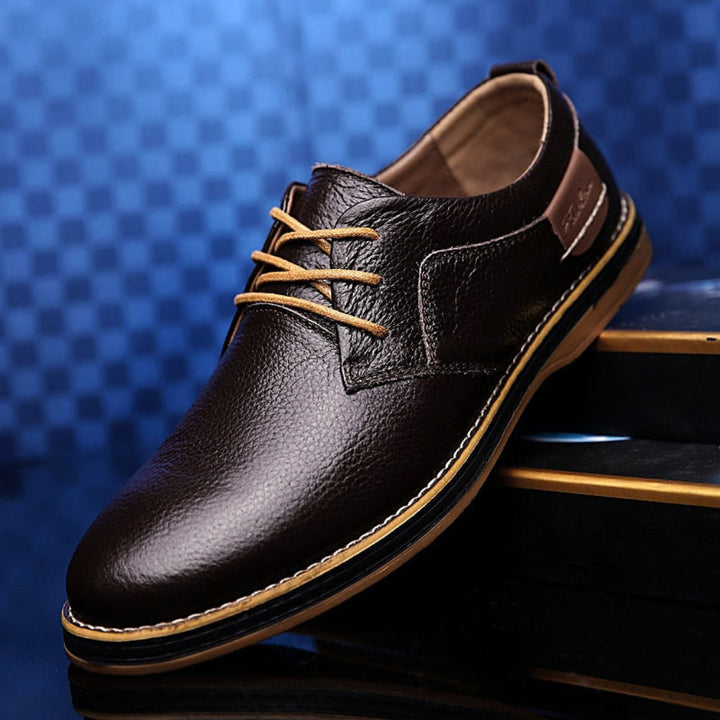 Derby Shoes Mens Leather Look Lace Up Smart Casual Contrast Stitch Sole - image 1