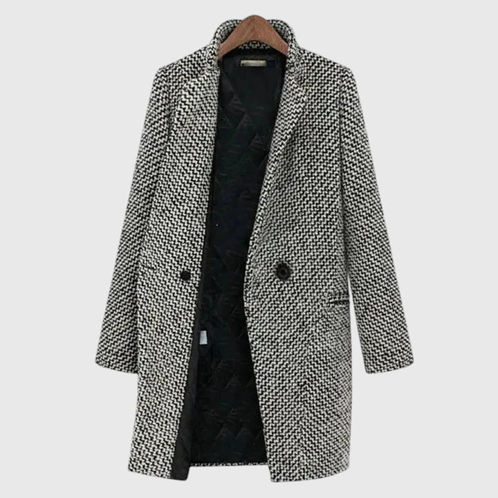 Houndstooth Coat Womens Longline Tweed Notch Lapel Quilted Lining - image 3