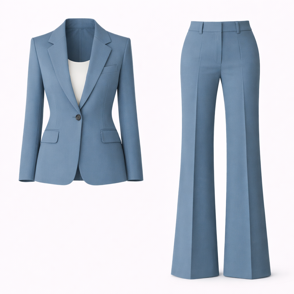 Trouser Suit Womens Two Piece Single Button Blazer Wide Leg Trousers - image 9