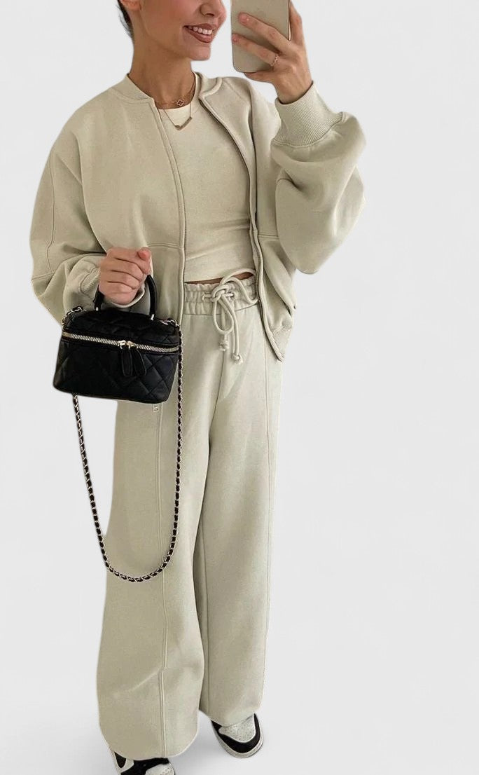Knitted Two Piece Set Womens Zip Up Top Wide Leg Trousers Ribbed - image 5