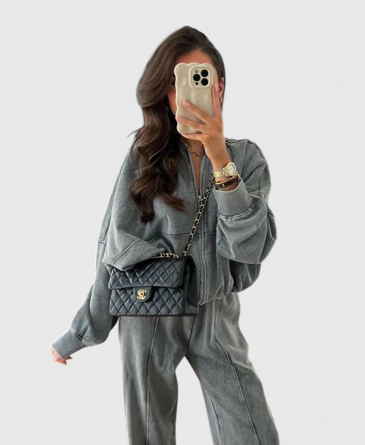 Knitted Two Piece Set Womens Zip Up Top Wide Leg Trousers Ribbed - image 12