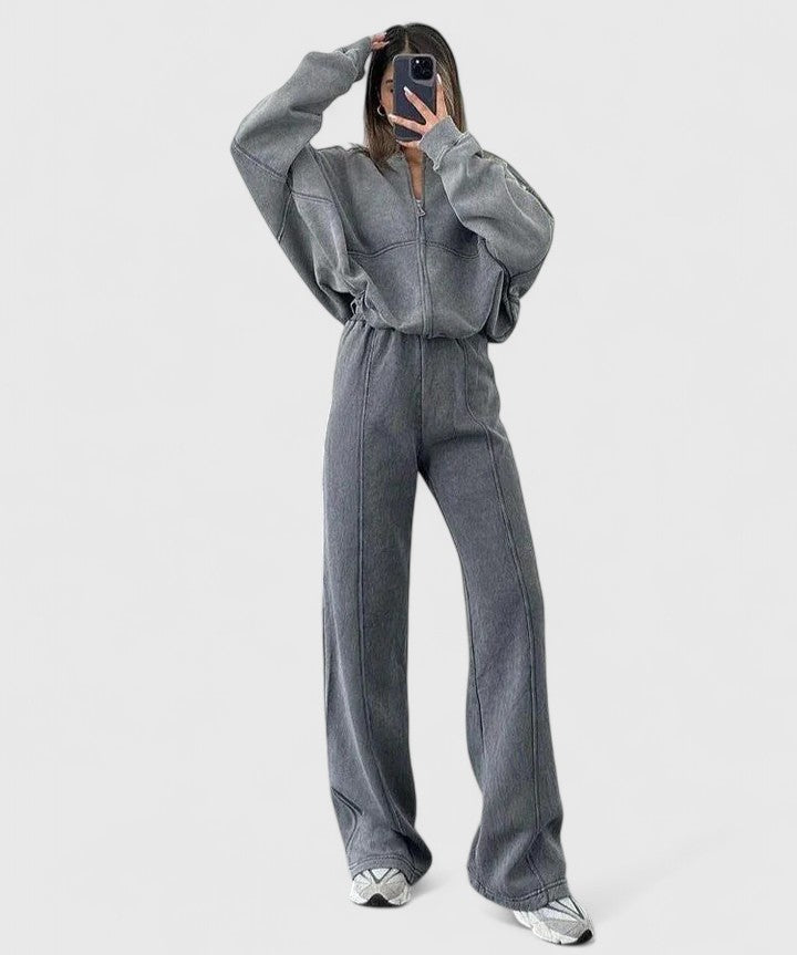 Knitted Two Piece Set Womens Zip Up Top Wide Leg Trousers Ribbed - image 9