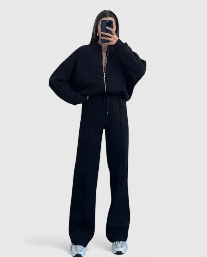 Knitted Two Piece Set Womens Zip Up Top Wide Leg Trousers Ribbed - image 6