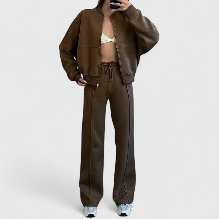 Knitted Two Piece Set Womens Zip Up Top Wide Leg Trousers Ribbed - image 7