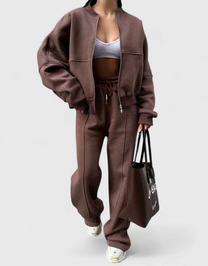 Knitted Two Piece Set Womens Zip Up Top Wide Leg Trousers Ribbed - image 8