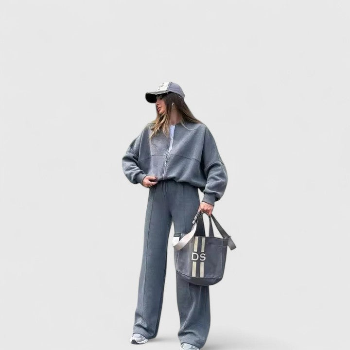 Knitted Two Piece Set Womens Zip Up Top Wide Leg Trousers Ribbed - image 10