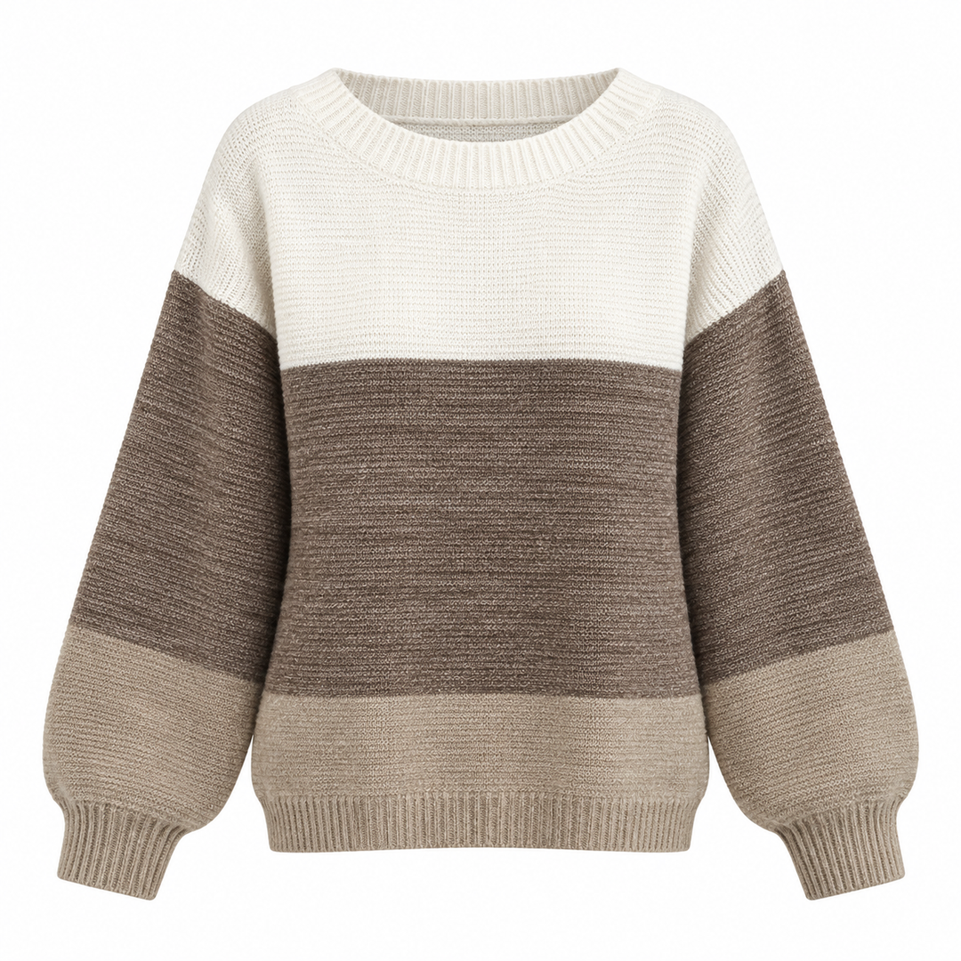 Colour Block Jumper Womens Stripe Knit Crew Neck Relaxed Fit - image 2