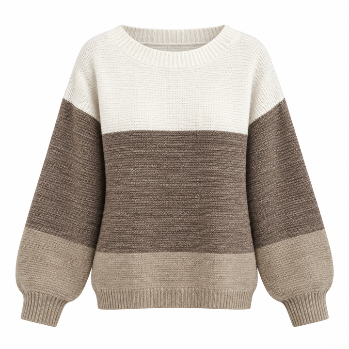 Colour Block Jumper Womens Stripe Knit Crew Neck Relaxed Fit - image 2