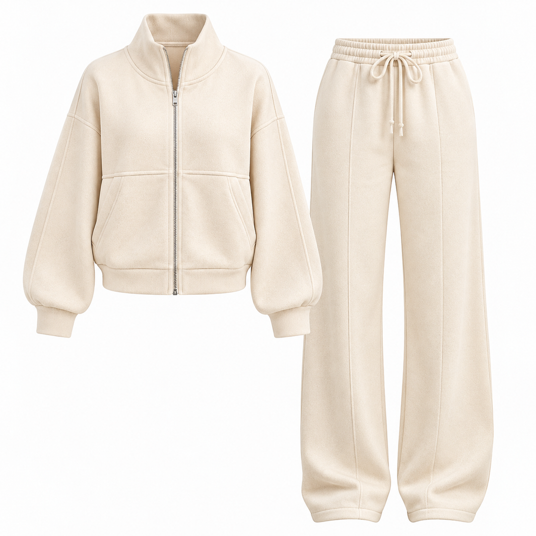Knitted Two Piece Set Womens Zip Up Top Wide Leg Trousers Ribbed - image 2