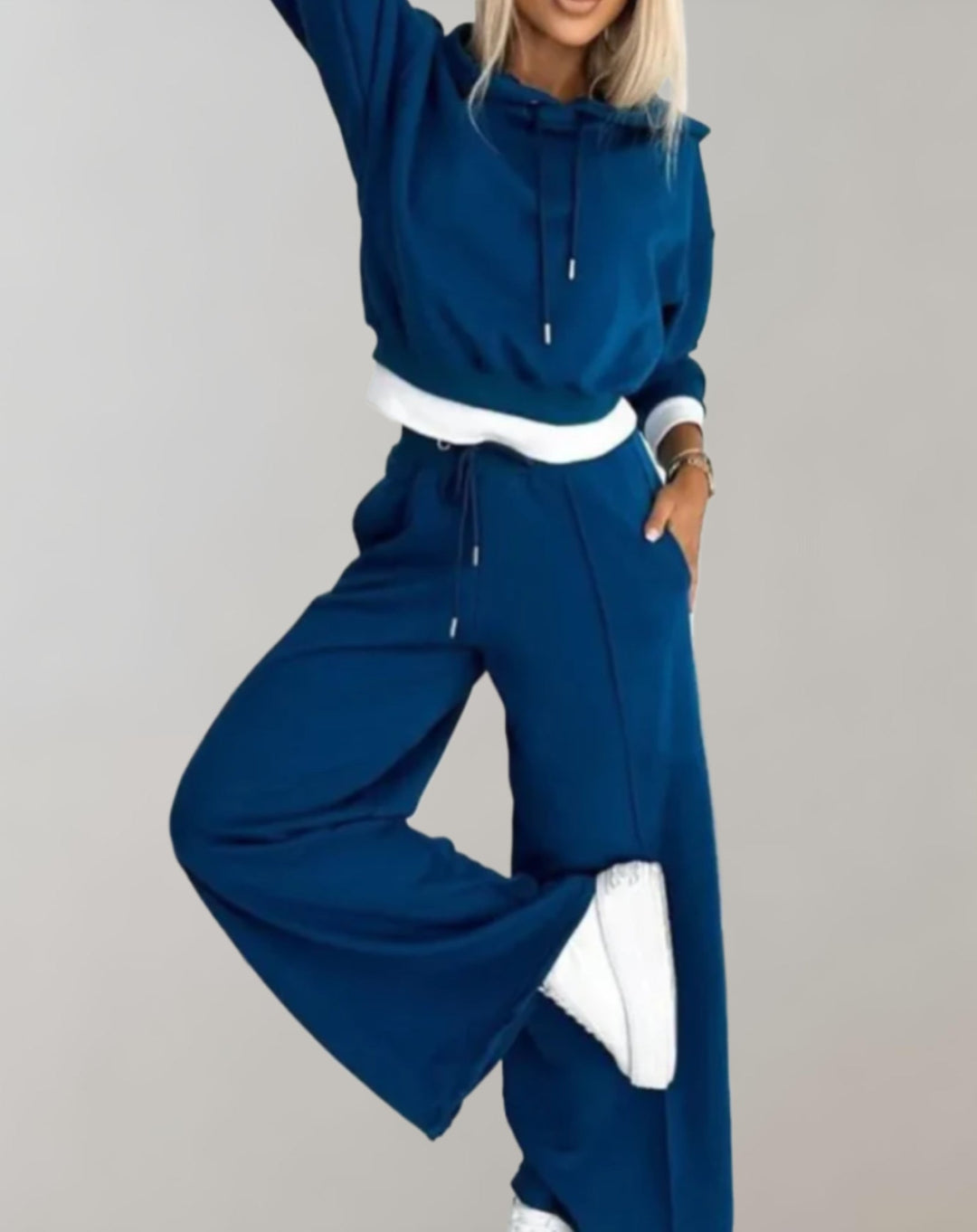 Tracksuit Womens Hoodie and Wide Leg Joggers Set Contrast Cuffs Drawstring Two Piece - image 4