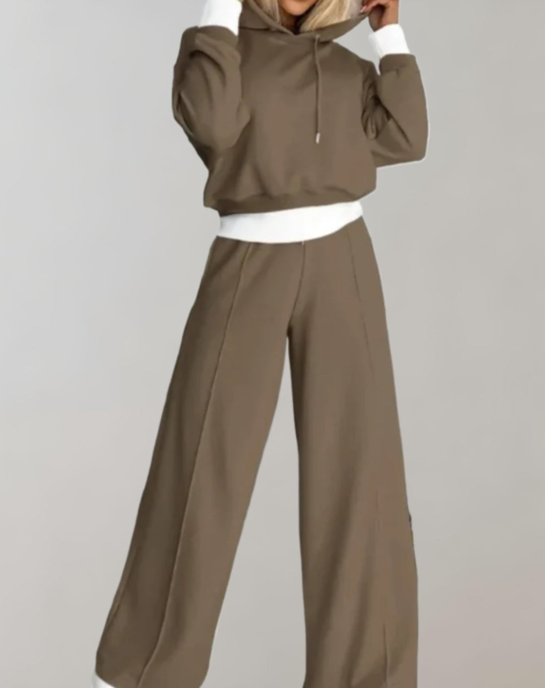 Tracksuit Womens Hoodie and Wide Leg Joggers Set Contrast Cuffs Drawstring Two Piece - image 5