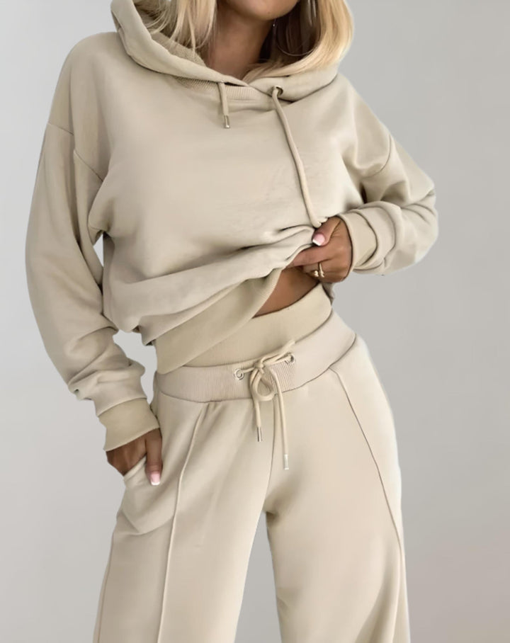 Tracksuit Womens Hoodie and Wide Leg Joggers Set Contrast Cuffs Drawstring Two Piece - image 6