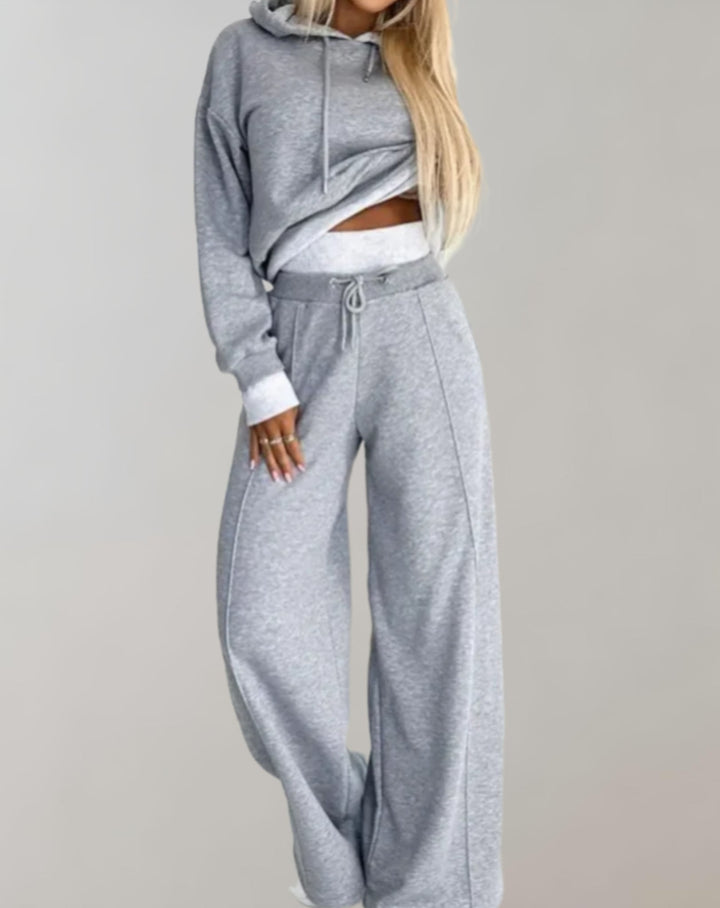 Tracksuit Womens Hoodie and Wide Leg Joggers Set Contrast Cuffs Drawstring Two Piece - image 3