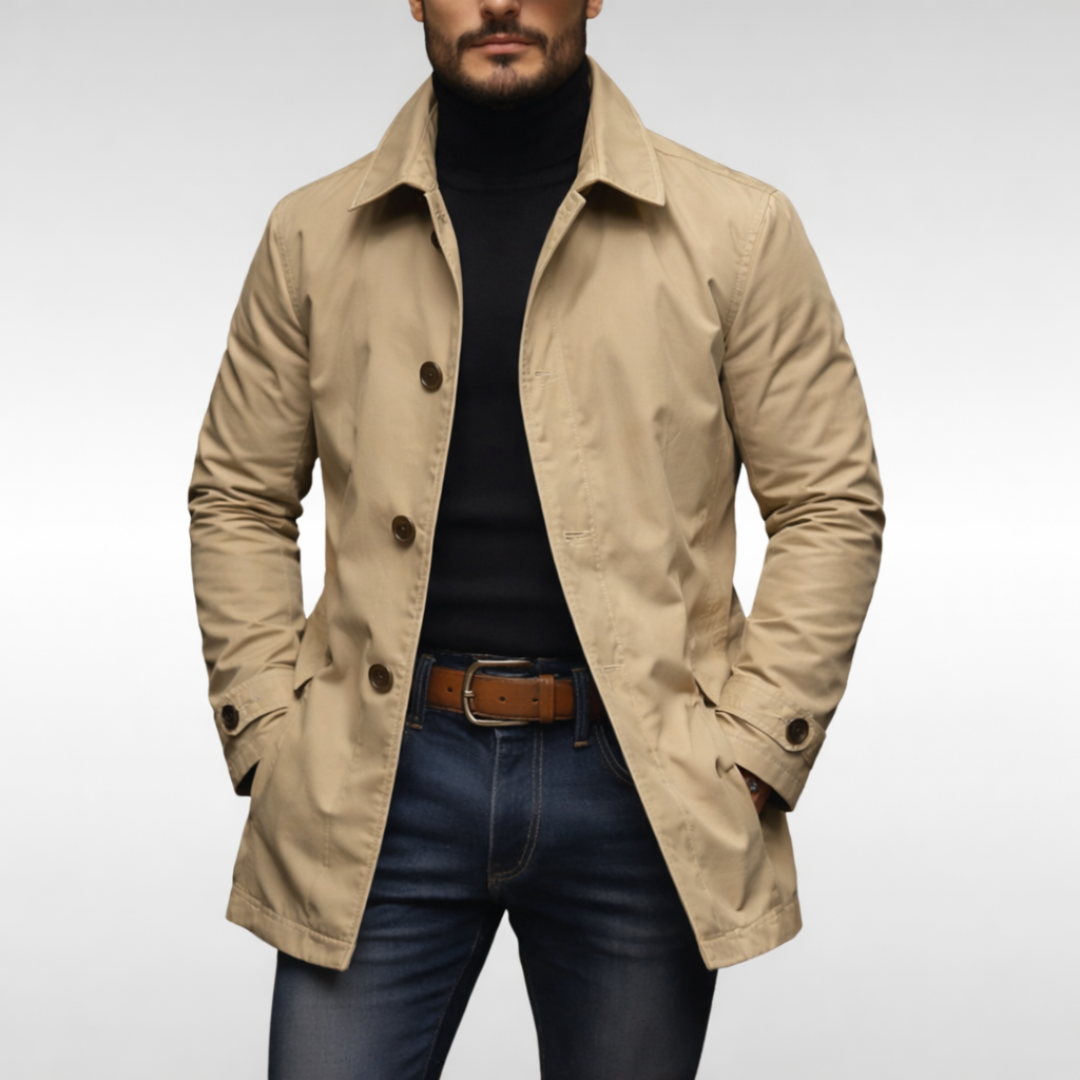Mac Coat Mens Quilted Lining Water Repellent Single Breasted Button Front Mid Length - image 1