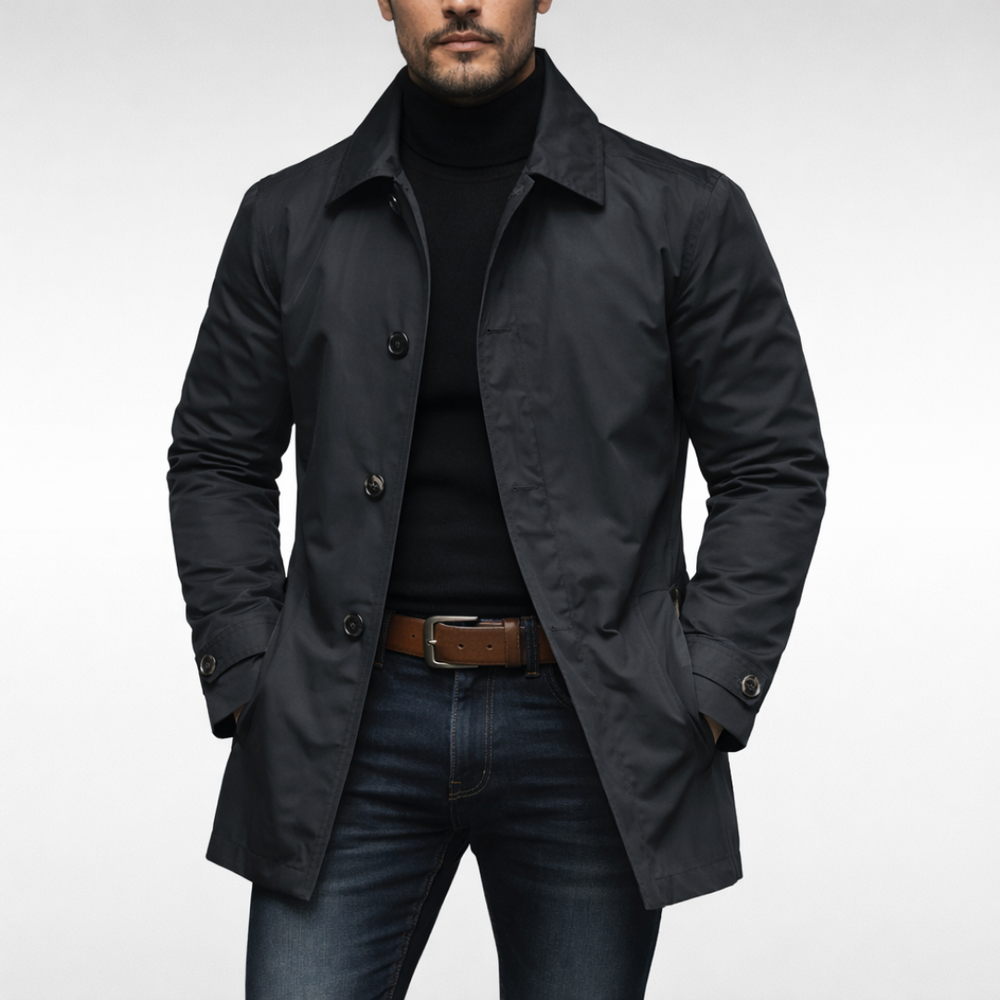 Mac Coat Mens Quilted Lining Water Repellent Single Breasted Button Front Mid Length - image 2
