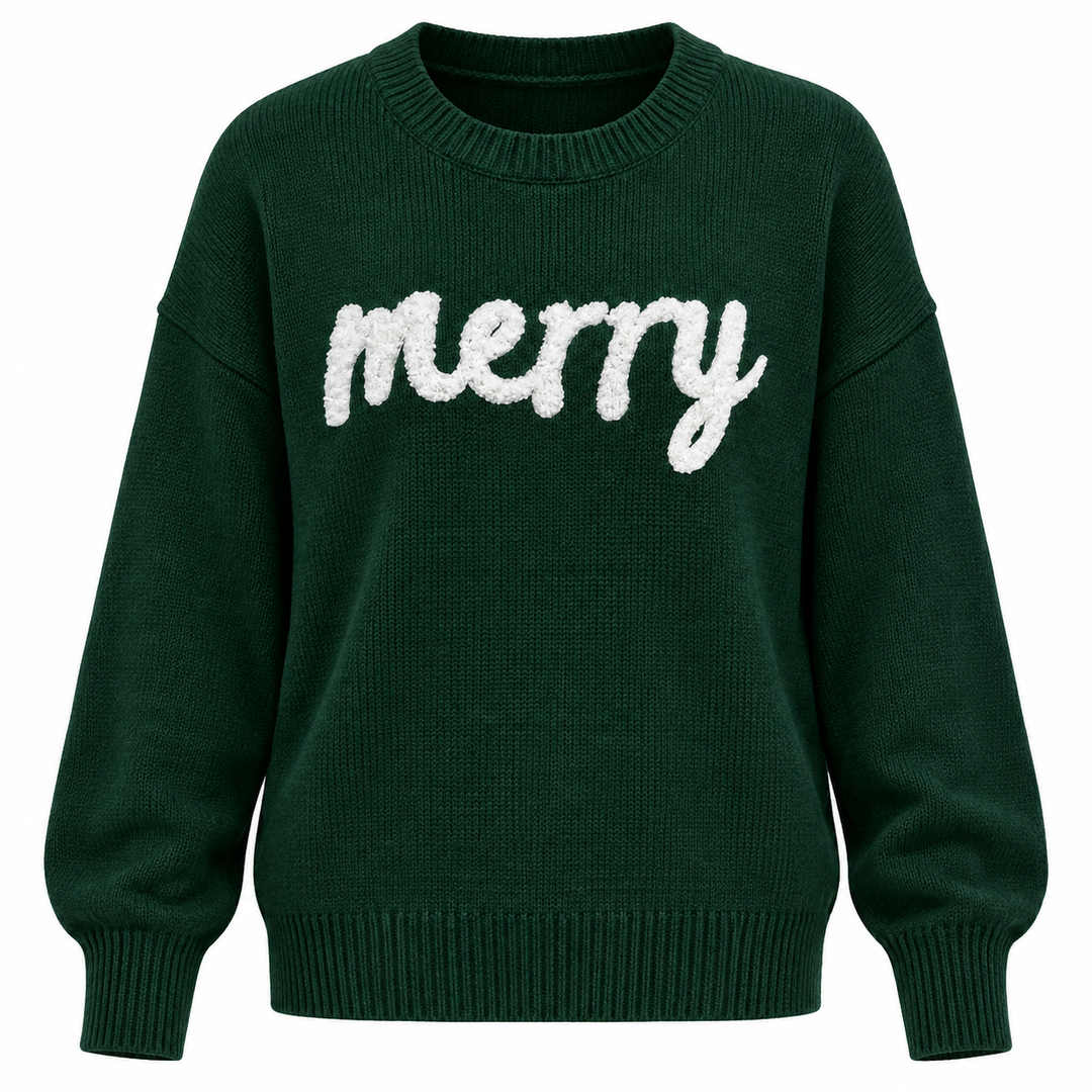 Christmas Jumper Womens Merry Slogan Knitted Crew Neck Relaxed Fit - image 2