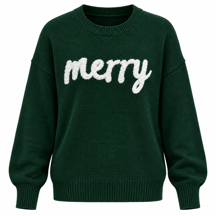 Christmas Jumper Womens Merry Slogan Knitted Crew Neck Relaxed Fit - image 2