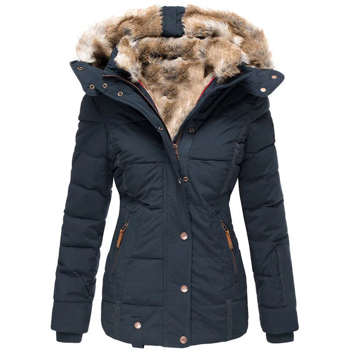 Winter Jacket Womens Insulated Faux Fur Trim Padded
