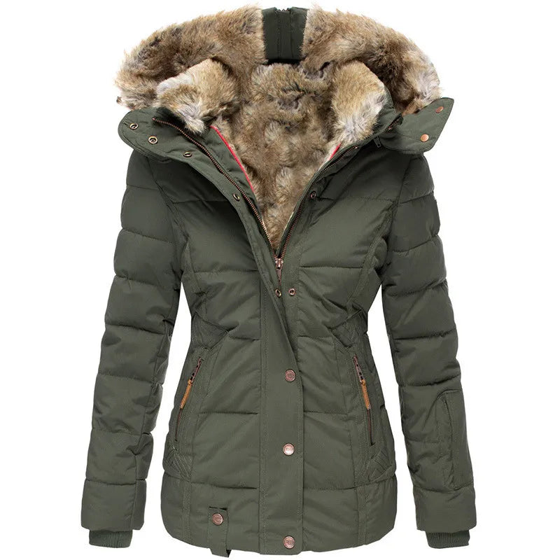 Winter Jacket Womens Insulated Faux Fur Trim Padded
