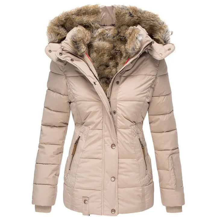 Winter Jacket Womens Insulated Faux Fur Trim Padded