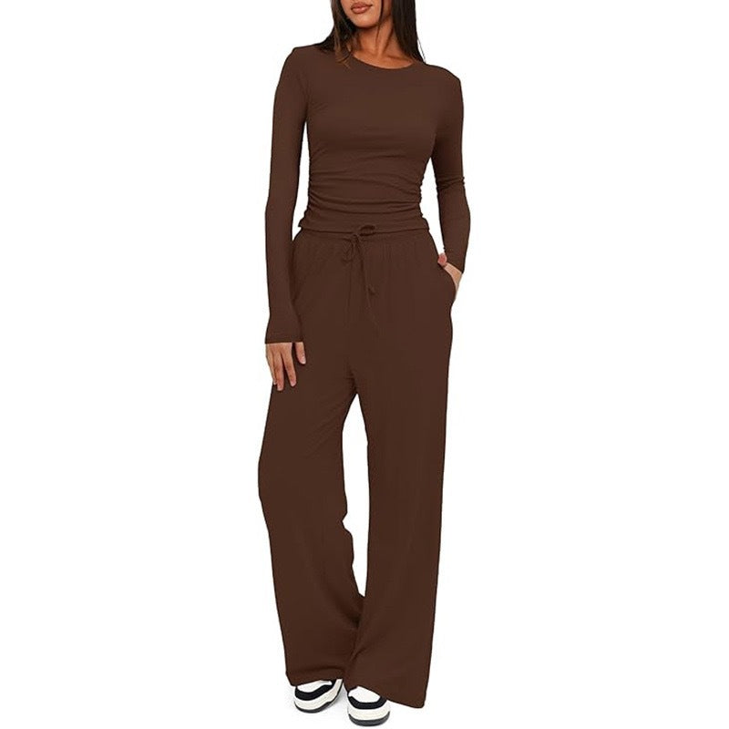 Loungewear Set Womens Long Sleeve Top Wide Leg Trousers Two Piece - image 20