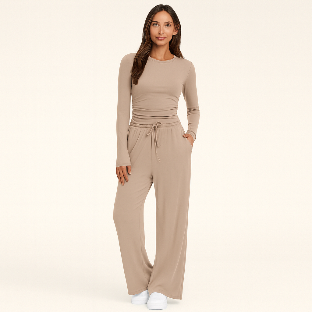 Loungewear Set Womens Long Sleeve Top Wide Leg Trousers Two Piece - image 4