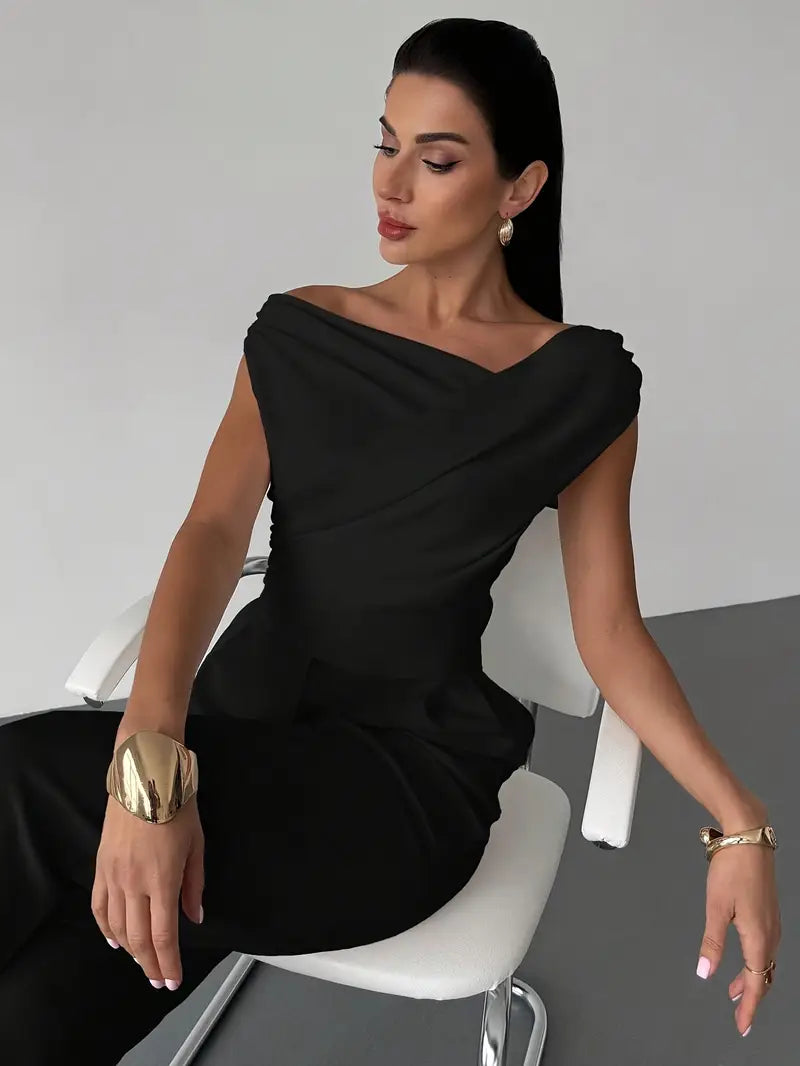 Top Womens Draped Shoulder Soft Silhouette