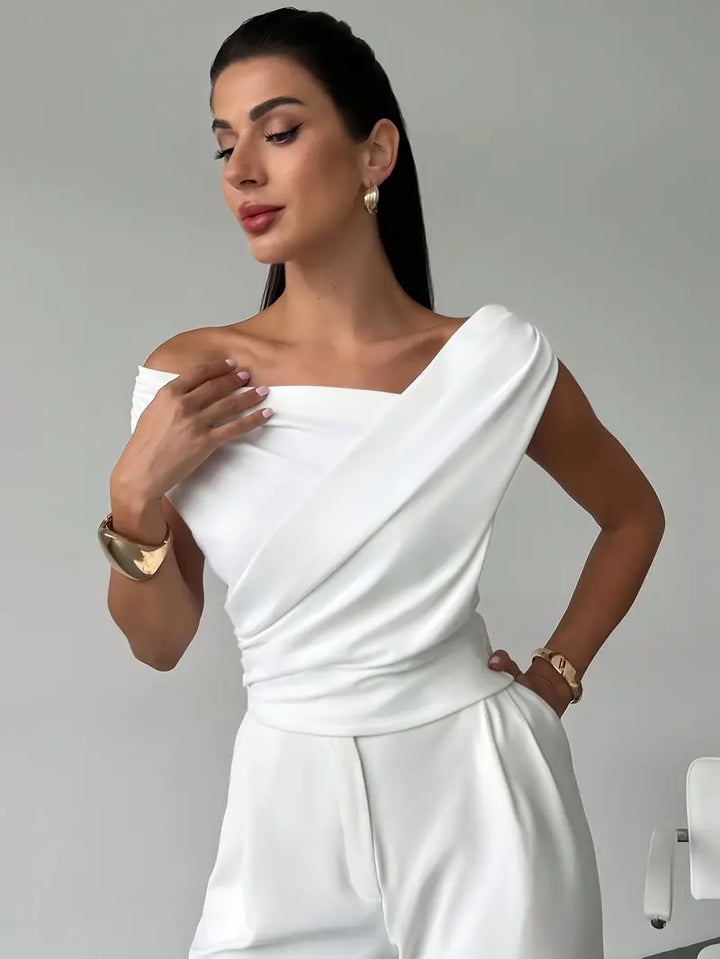 Top Womens Draped Shoulder Soft Silhouette