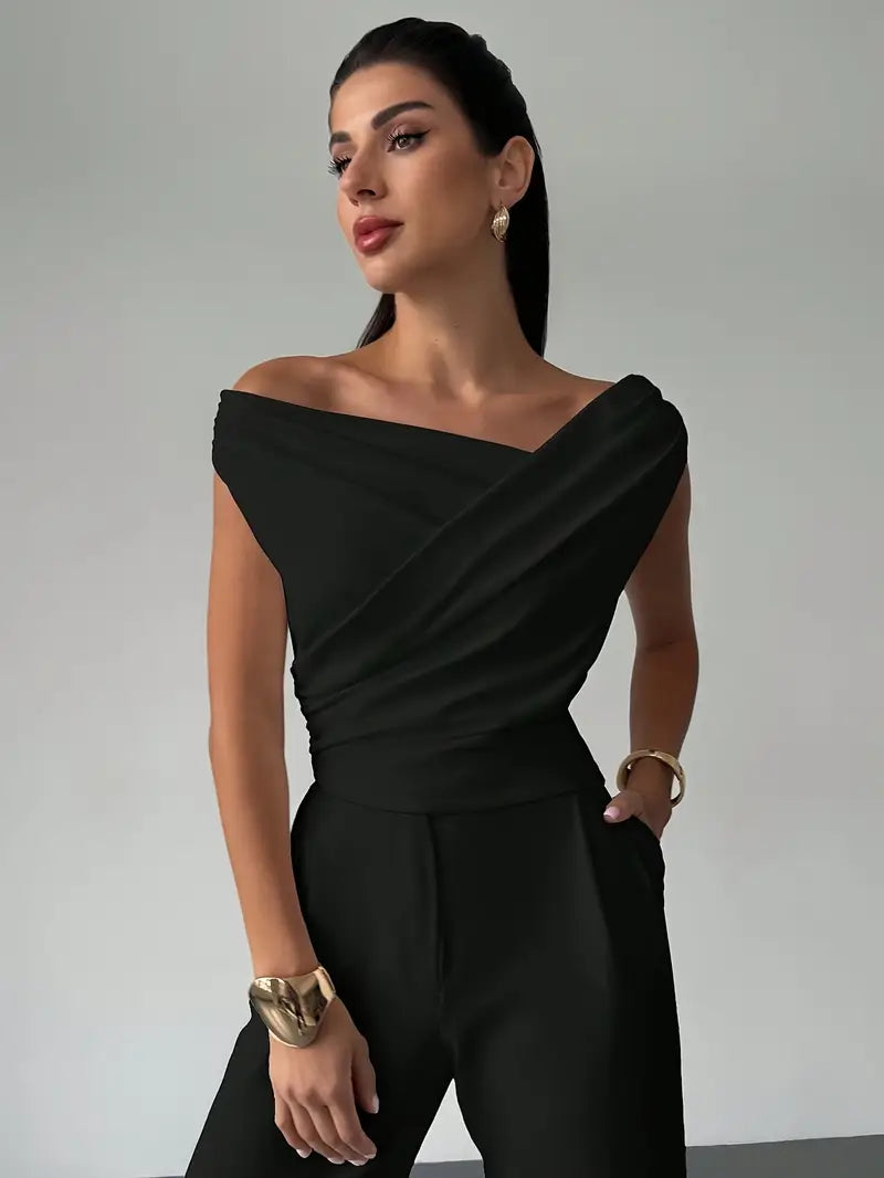 Top Womens Draped Shoulder Soft Silhouette