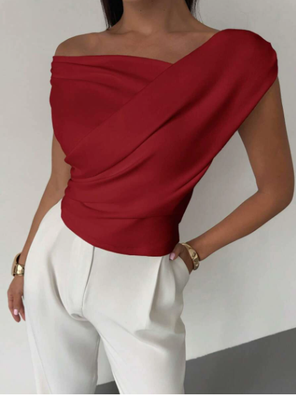 Top Womens Draped Shoulder Soft Silhouette