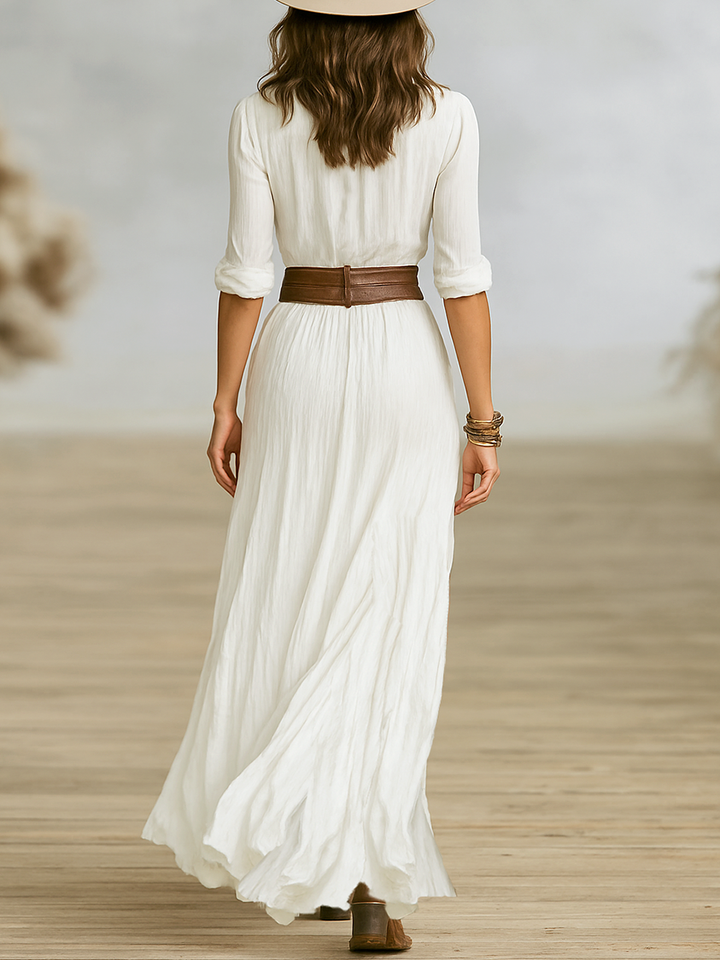 Maxi Dress Womens V Neck Long Sleeve High Low Hem Boho