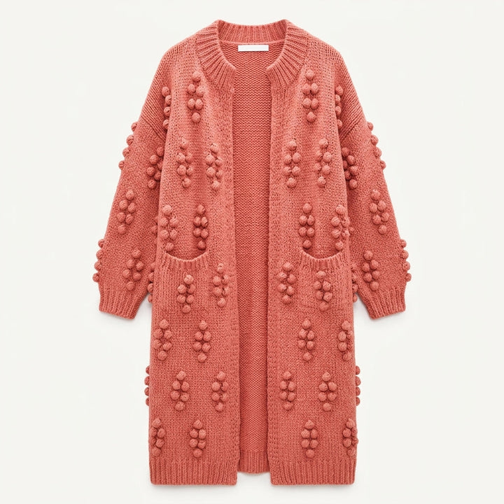 Longline Cardigan Womens Chunky Knit Bobble Detail Open Front Pockets - image 2