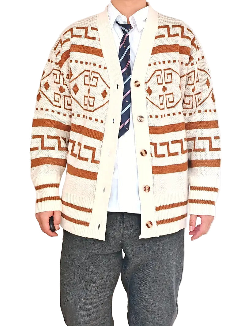 Men's Cardigan with Geometric Pattern