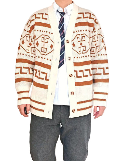 Men's Cardigan with Geometric Pattern