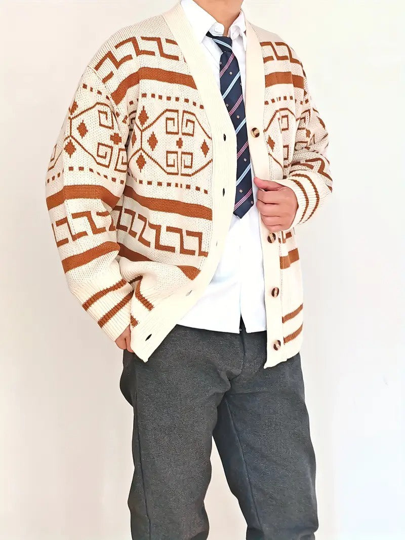 Men's Cardigan with Geometric Pattern