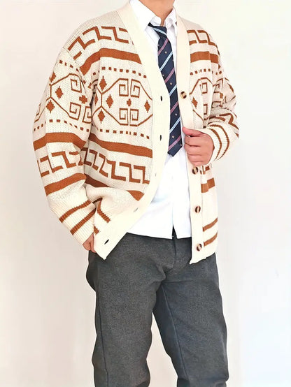 Men's Cardigan with Geometric Pattern