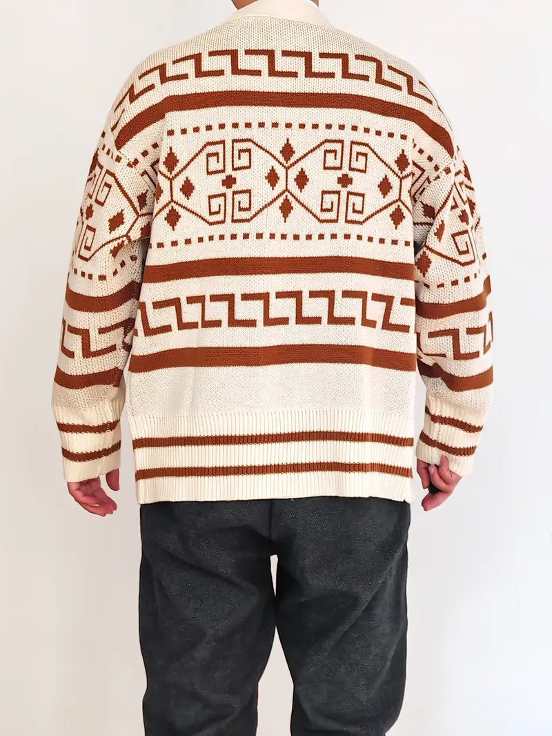 Men's Cardigan with Geometric Pattern